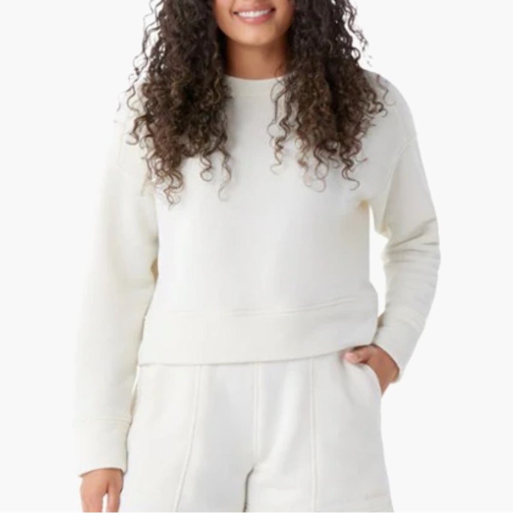 Smartwool Recycled Terry Cropped Crew Sweatshirt in Almond size large
